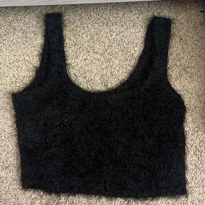 Black fuzzy tank crop top size S